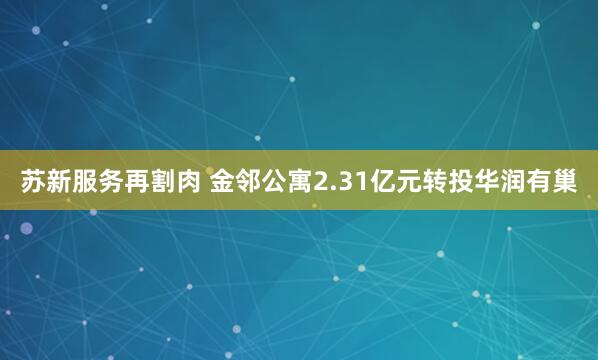 苏新服务再割肉 金邻公寓2.31亿元转投华润有巢