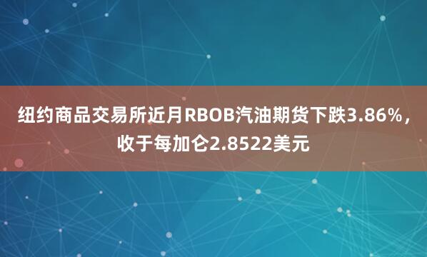 纽约商品交易所近月RBOB汽油期货下跌3.86%,收于每加仑2.8522美元
