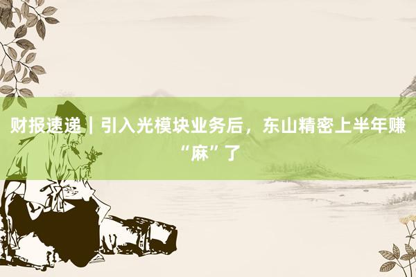 财报速递｜引入光模块业务后，东山精密上半年赚“麻”了