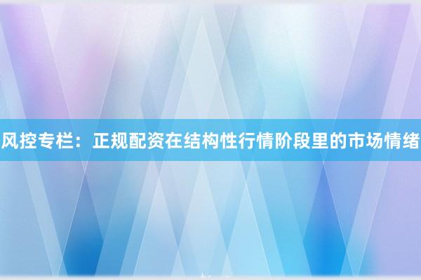 风控专栏：正规配资在结构性行情阶段里的市场情绪