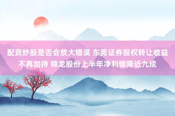 配资炒股是否会放大错误 东莞证券股权转让收益不再加持 锦龙股份上半年净利骤降近九成