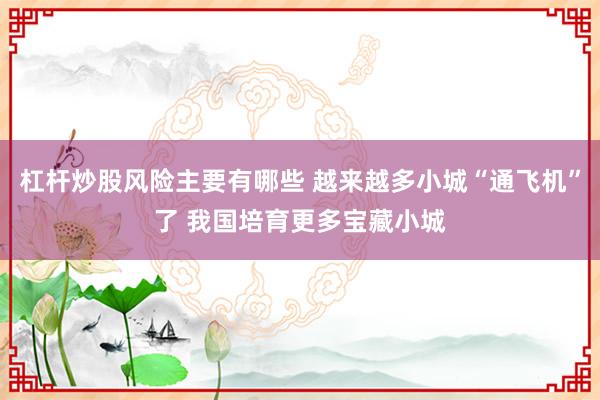 杠杆炒股风险主要有哪些 越来越多小城“通飞机”了 我国培育更多宝藏小城