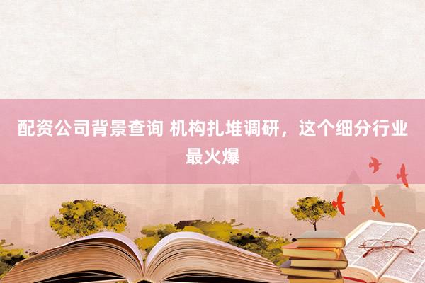 配资公司背景查询 机构扎堆调研，这个细分行业最火爆