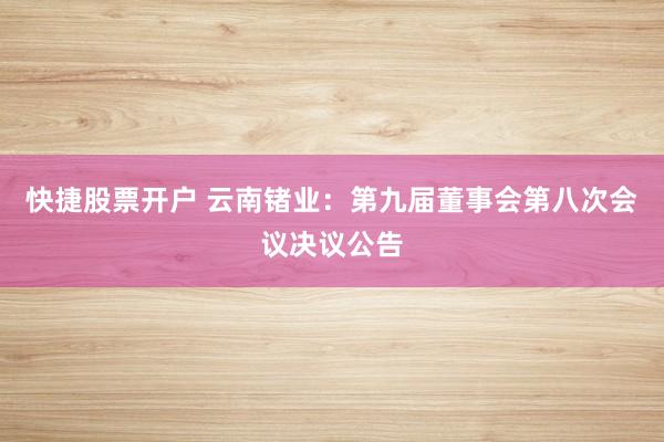 快捷股票开户 云南锗业：第九届董事会第八次会议决议公告